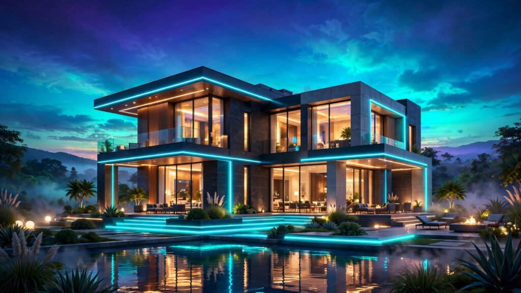 AI image prompts for real estate listings — luxury home exterior at twilight, AI generated