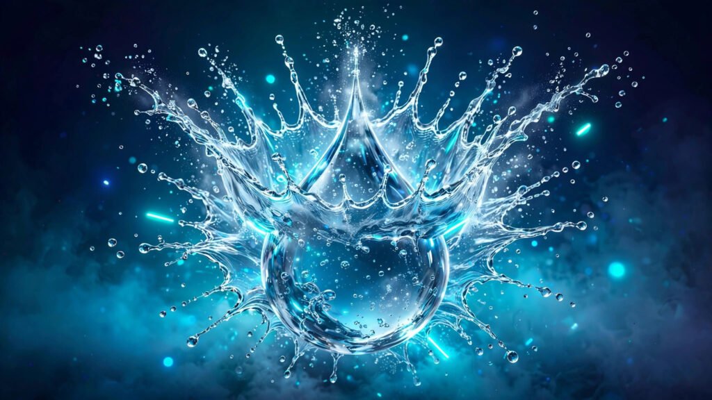 Slow motion AI video prompts: water droplet crown mid-splash