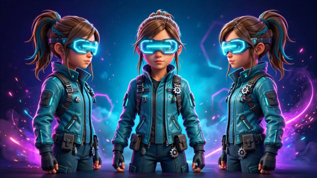 AI character consistency guide: the same 3D character shown from three angles