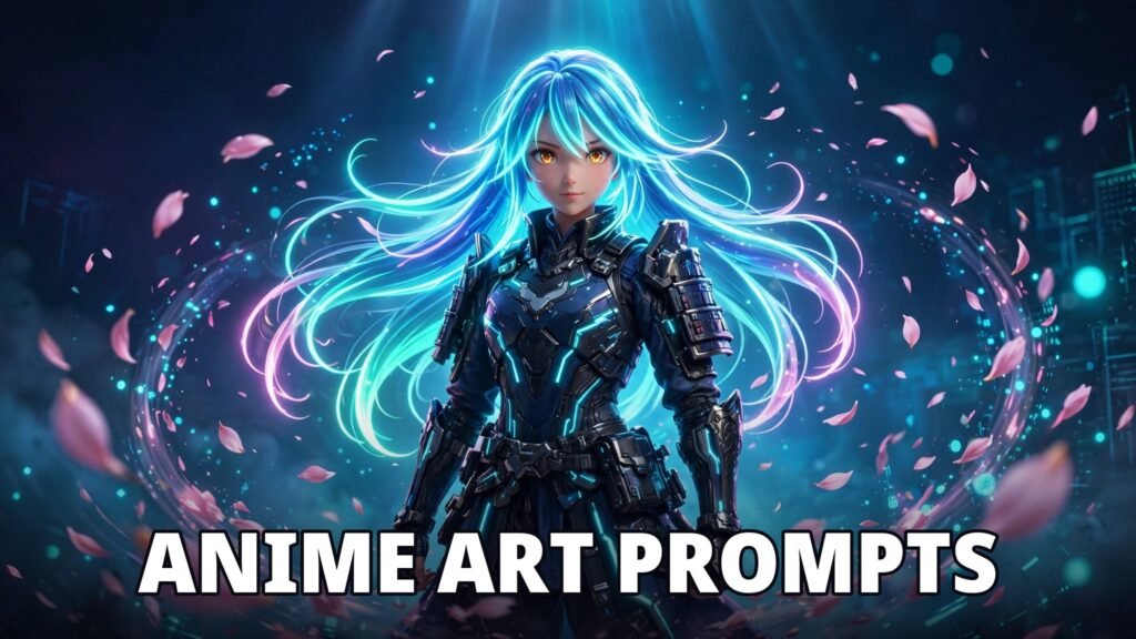 ai image prompts for anime art — anime warrior with neon hair