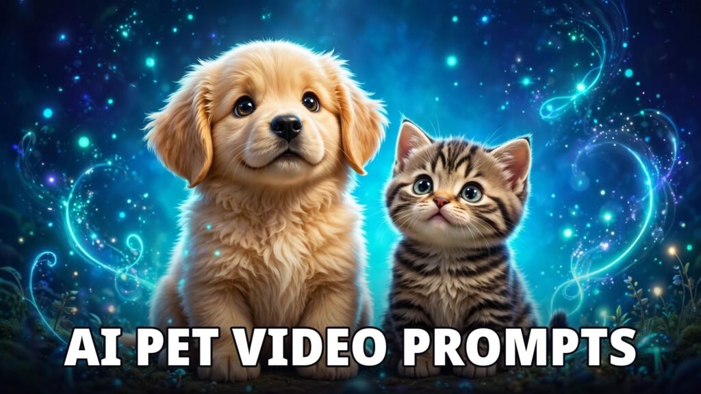 AI pet video prompts featuring a cute puppy and kitten