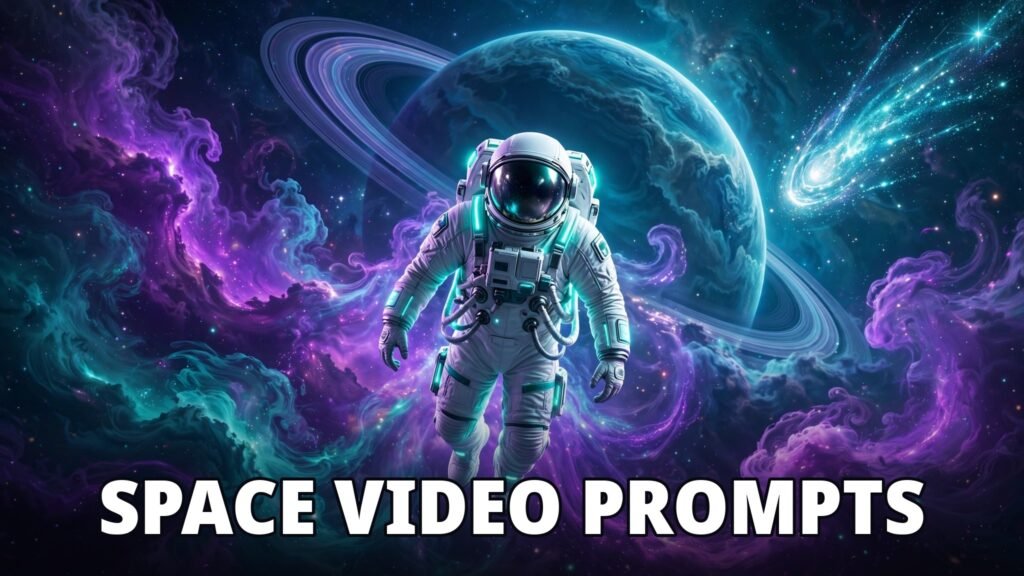 AI space video prompts: astronaut drifting through a purple nebula