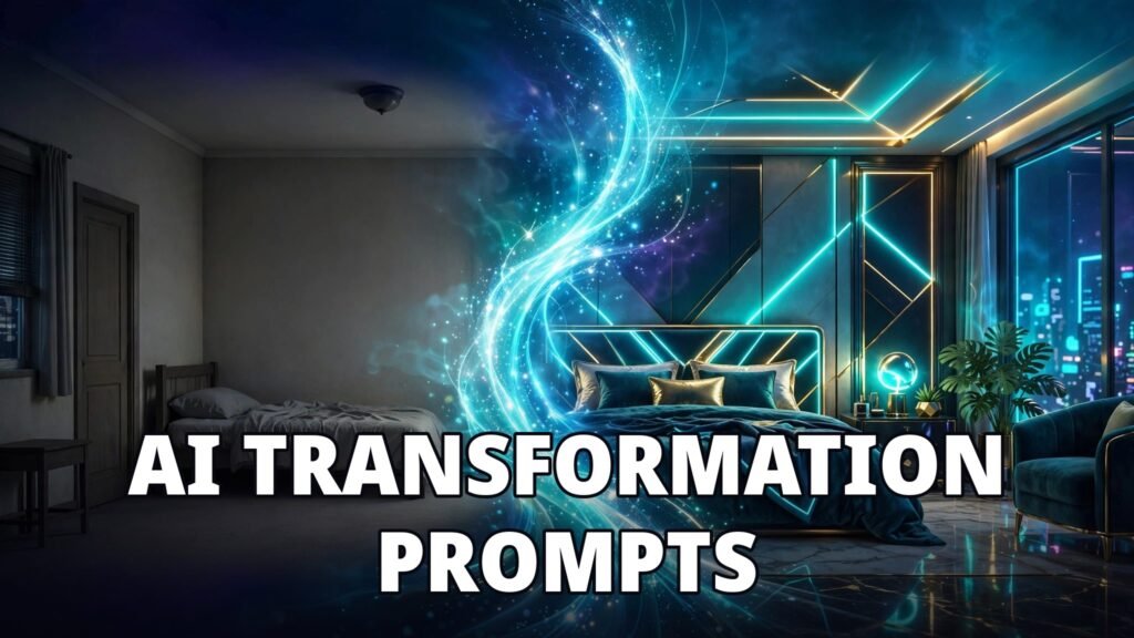 AI transformation video prompts — before and after room glow-up scene