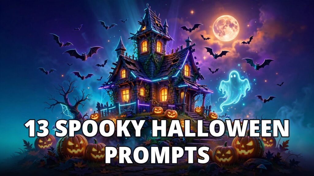 AI video prompts for Halloween — spooky haunted house thumbnail