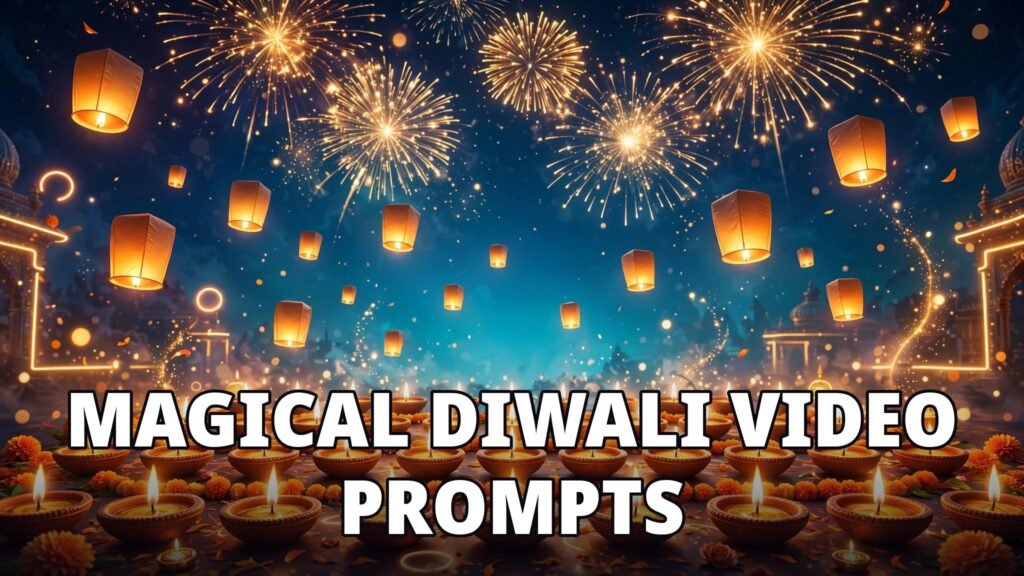 Magical Diwali AI video prompts with glowing diyas, lanterns and fireworks.