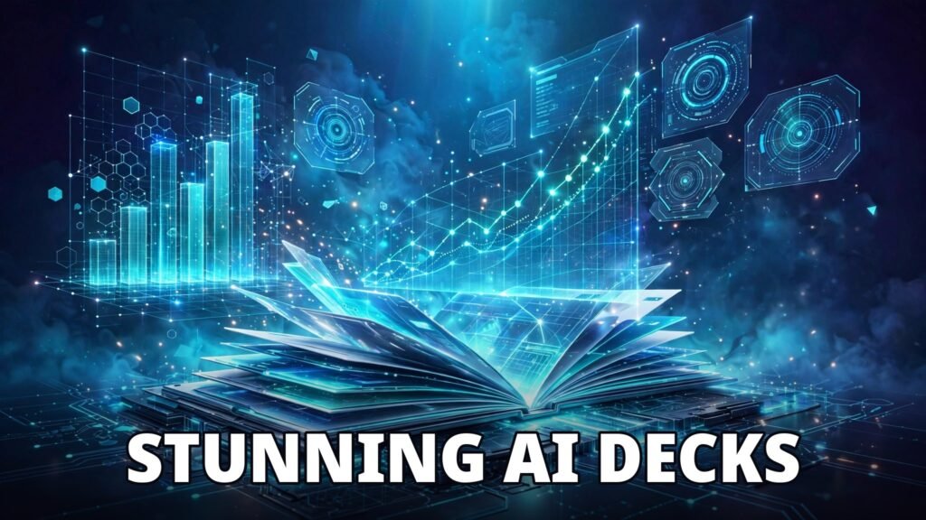 Gamma AI review featured image: AI-generated glowing slide deck concept